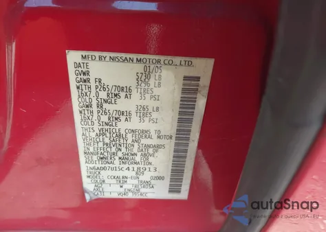 2005 Nissan Frontier Se from USA, damaged, VIN 1N6AD07U15C418913